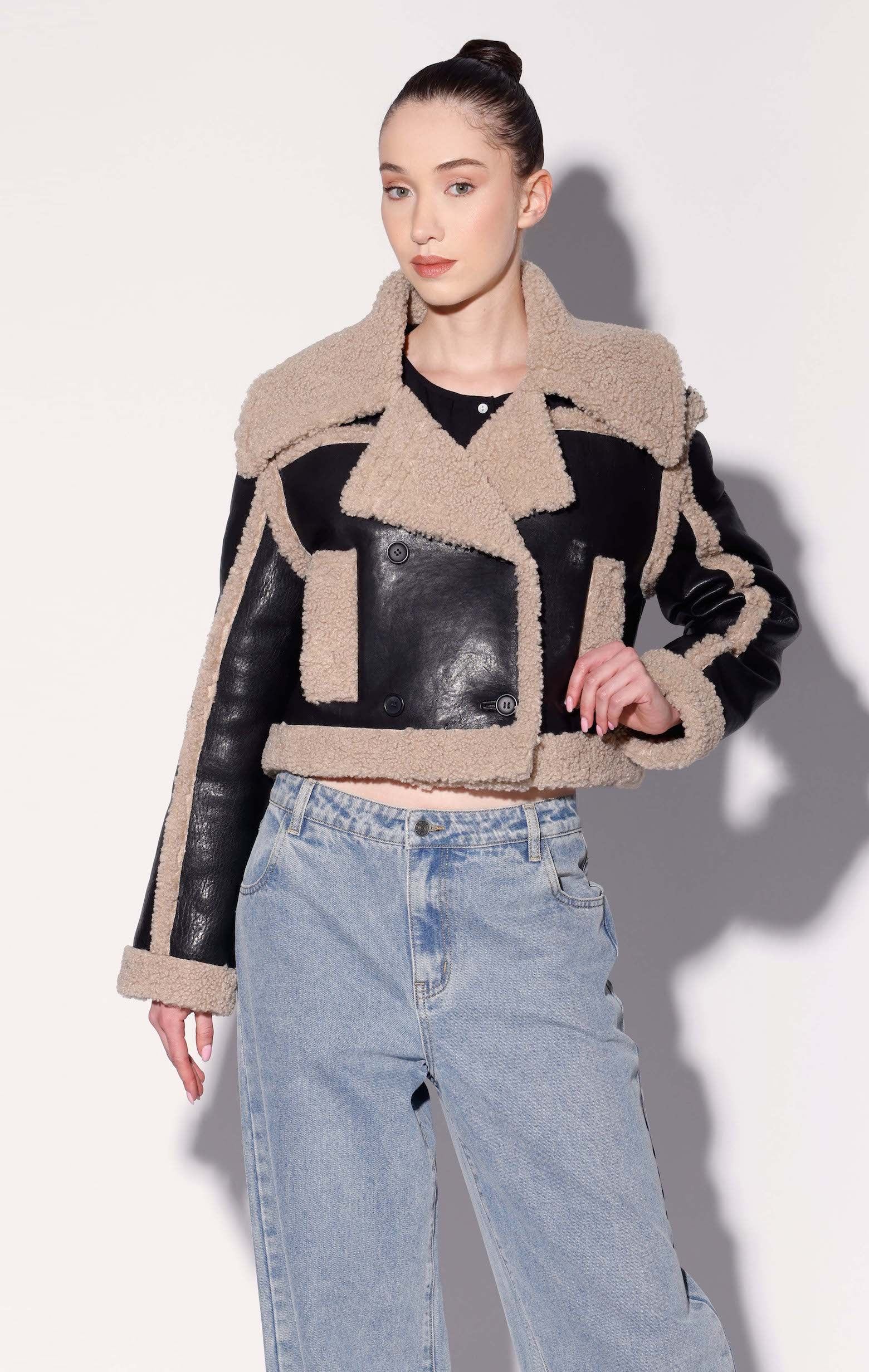 Helena Jacket, Black/Beige - Leather – Walter Baker display picture 1