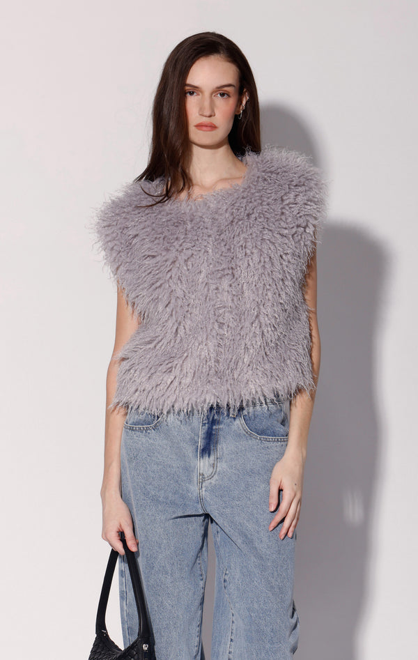 Bellamy Vest, Light Grey Faux Fur