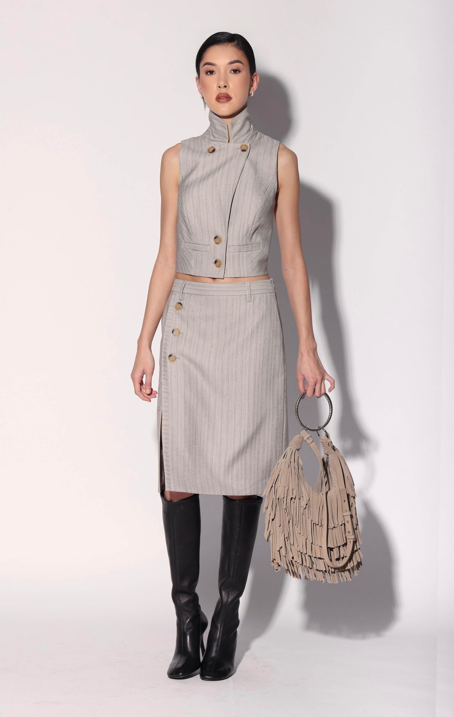 Talia Skirt, Taupe Stripe