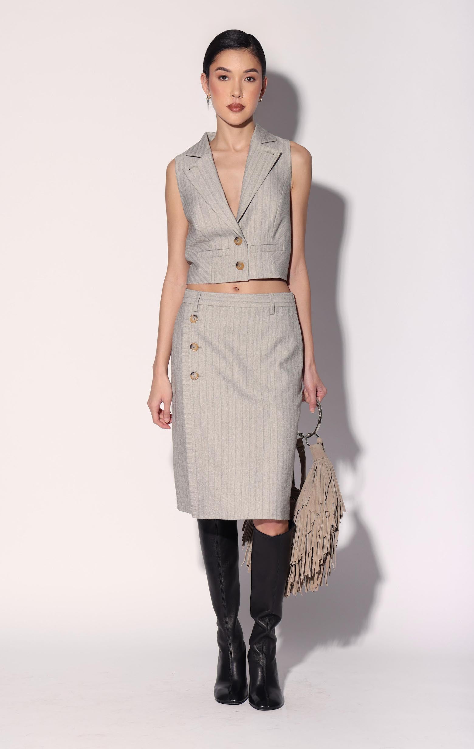 Talia Skirt, Taupe Stripe