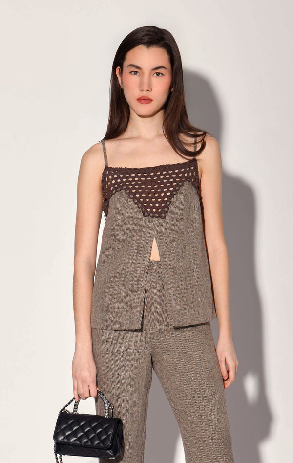 Sabine Top, Brown Herringbone
