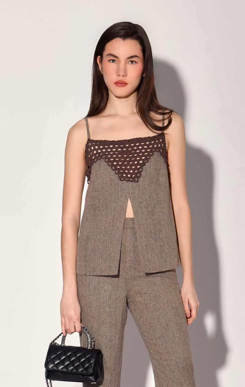 Sabine Top, Brown Herringbone