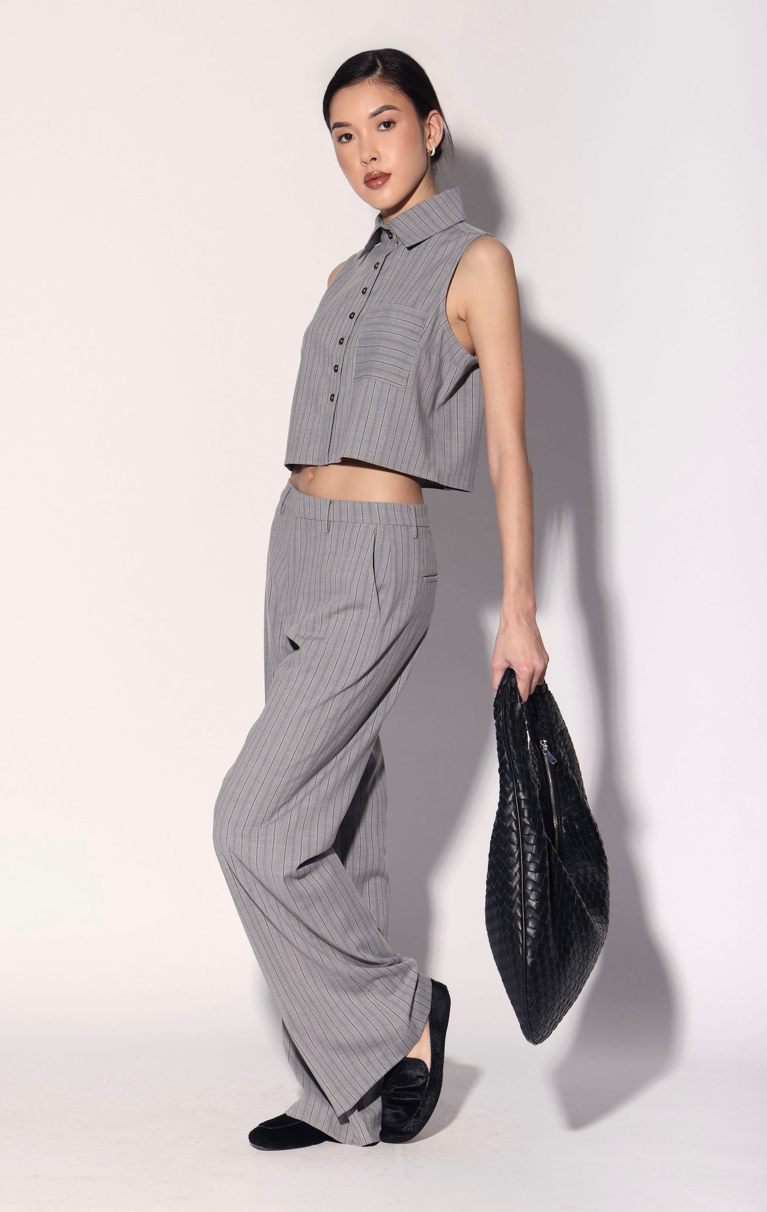 Tatiana Top, Grey Brown Stripe