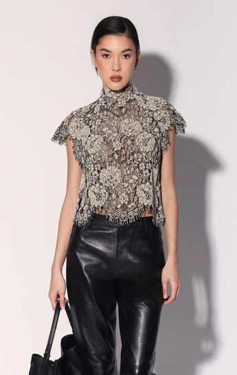 Dalton Top, Ivory Black Lace