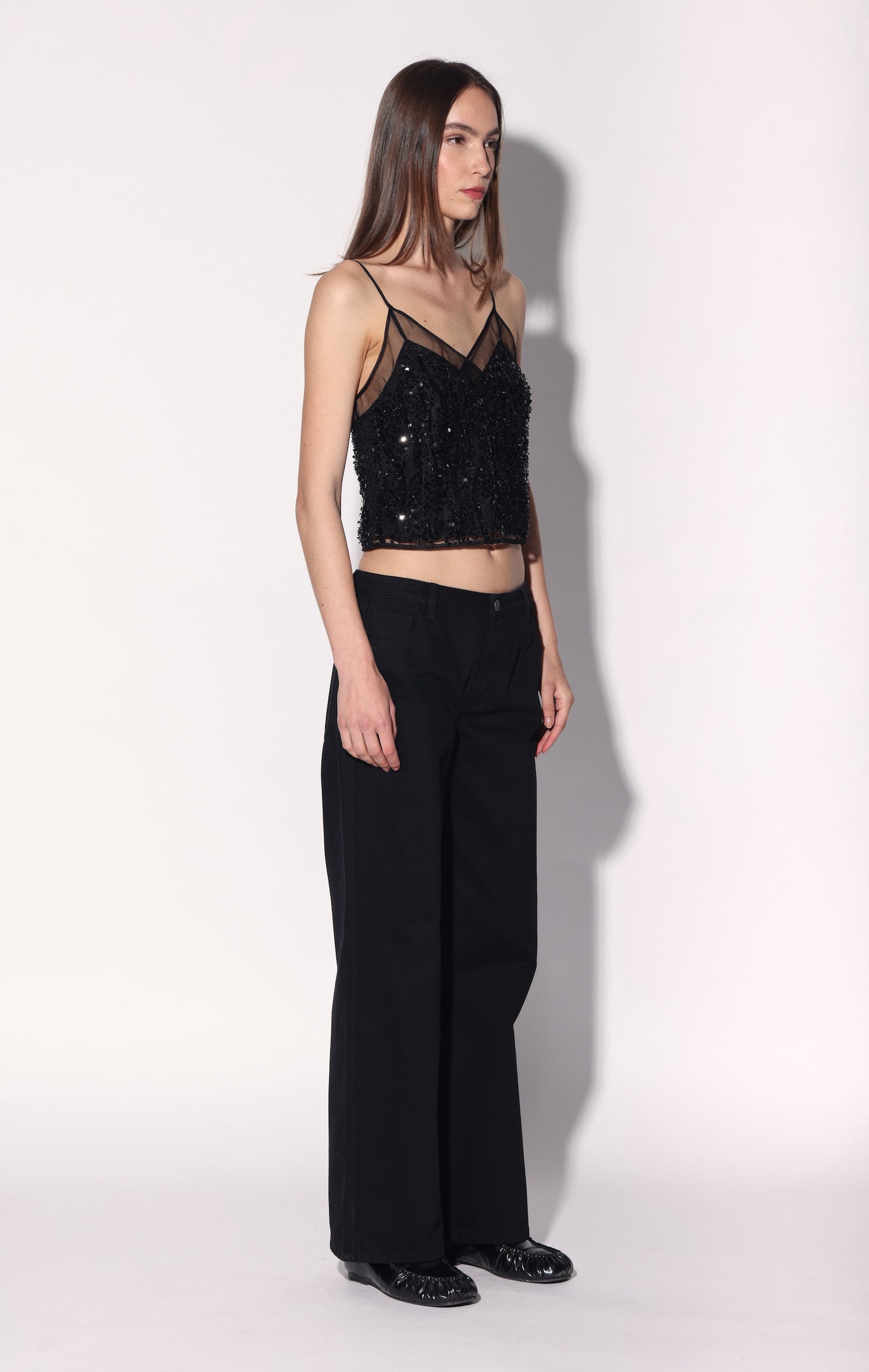 Callista Top, Black Tiger Sequin
