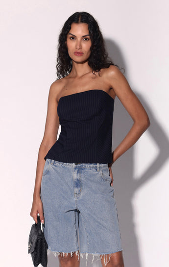 Ciara Top, Navy Pinstripe