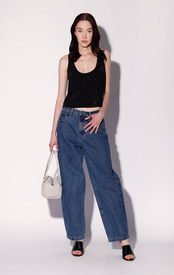 Emma Tank Top, Black and Rhinestone