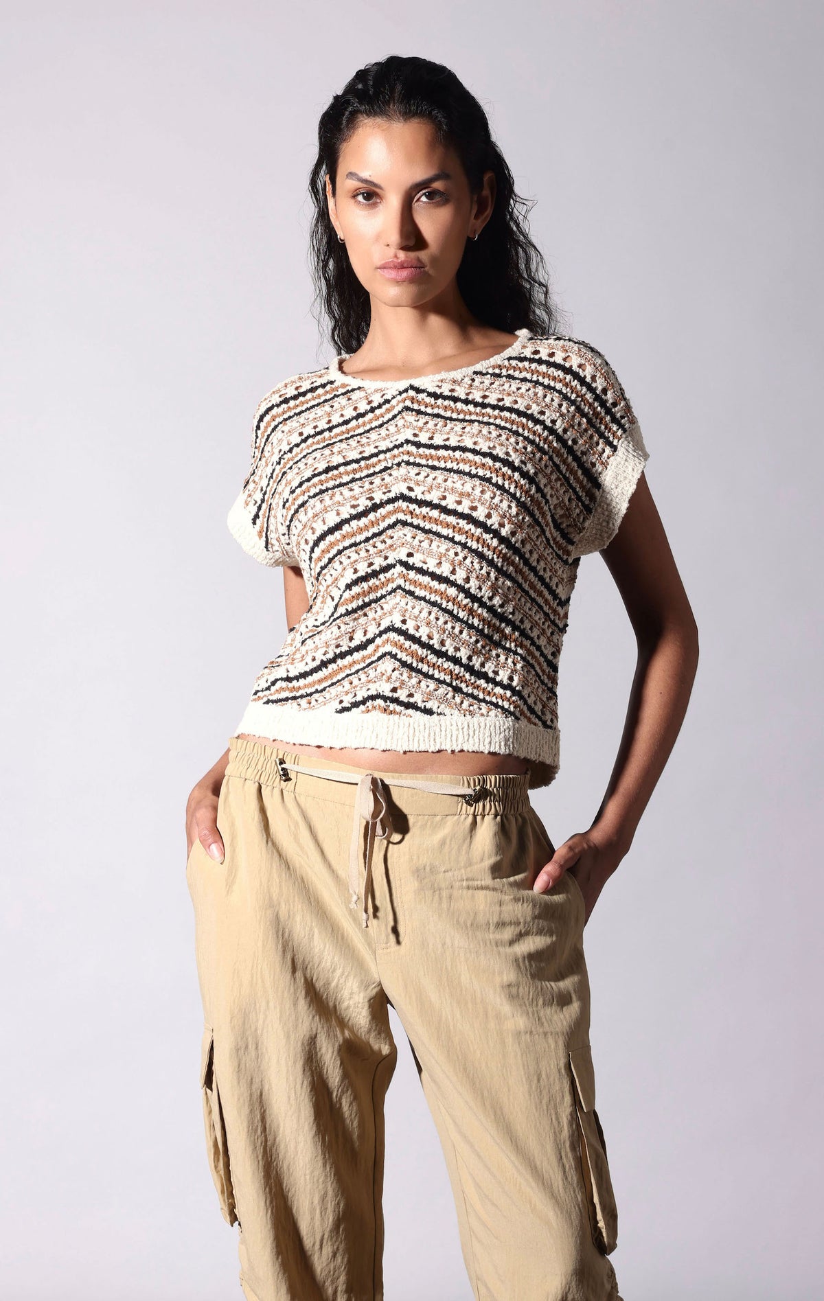 Deandra Top, Cream Brown Black