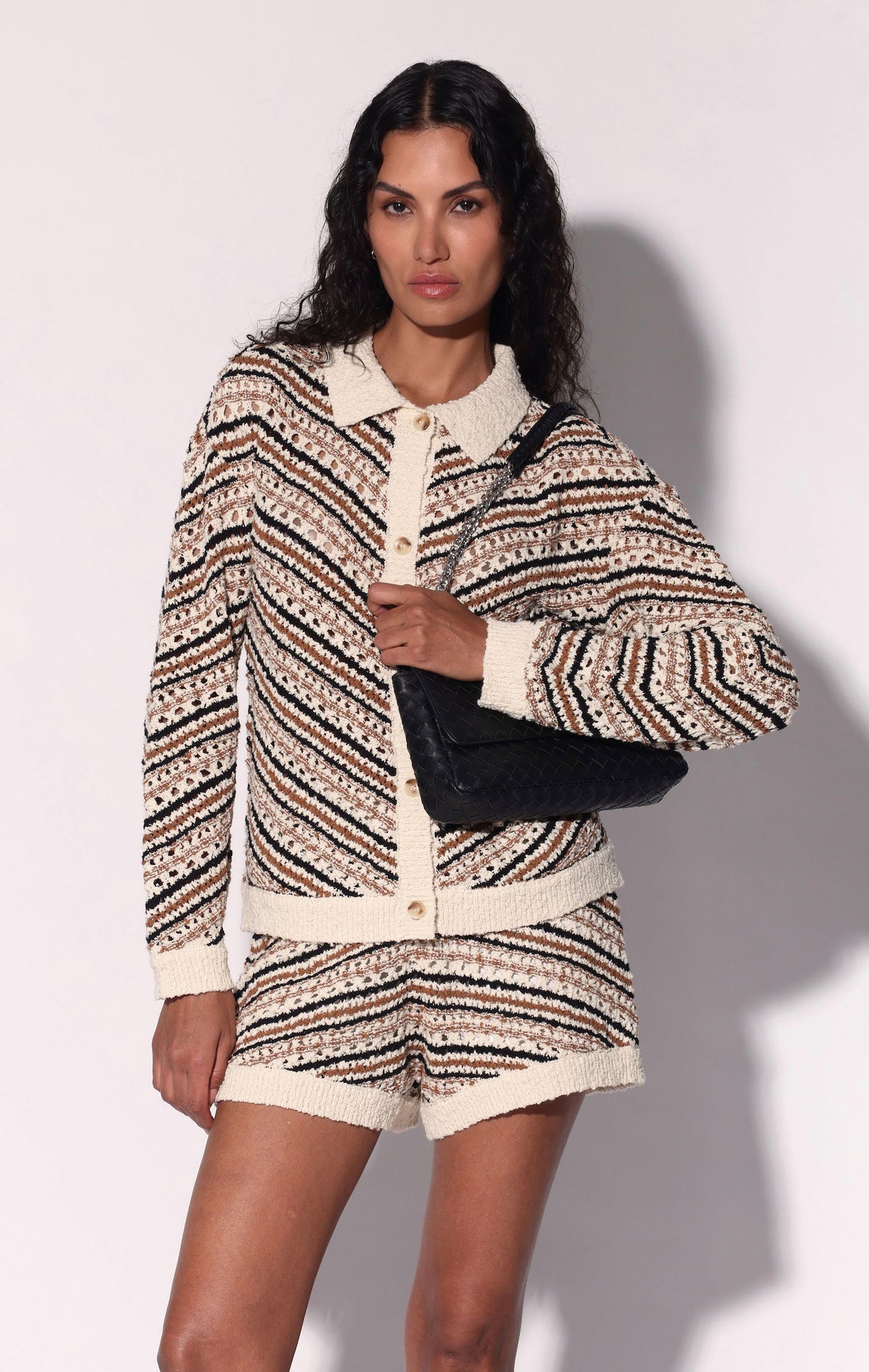 Daphne Cardigan, Cream Brown Black