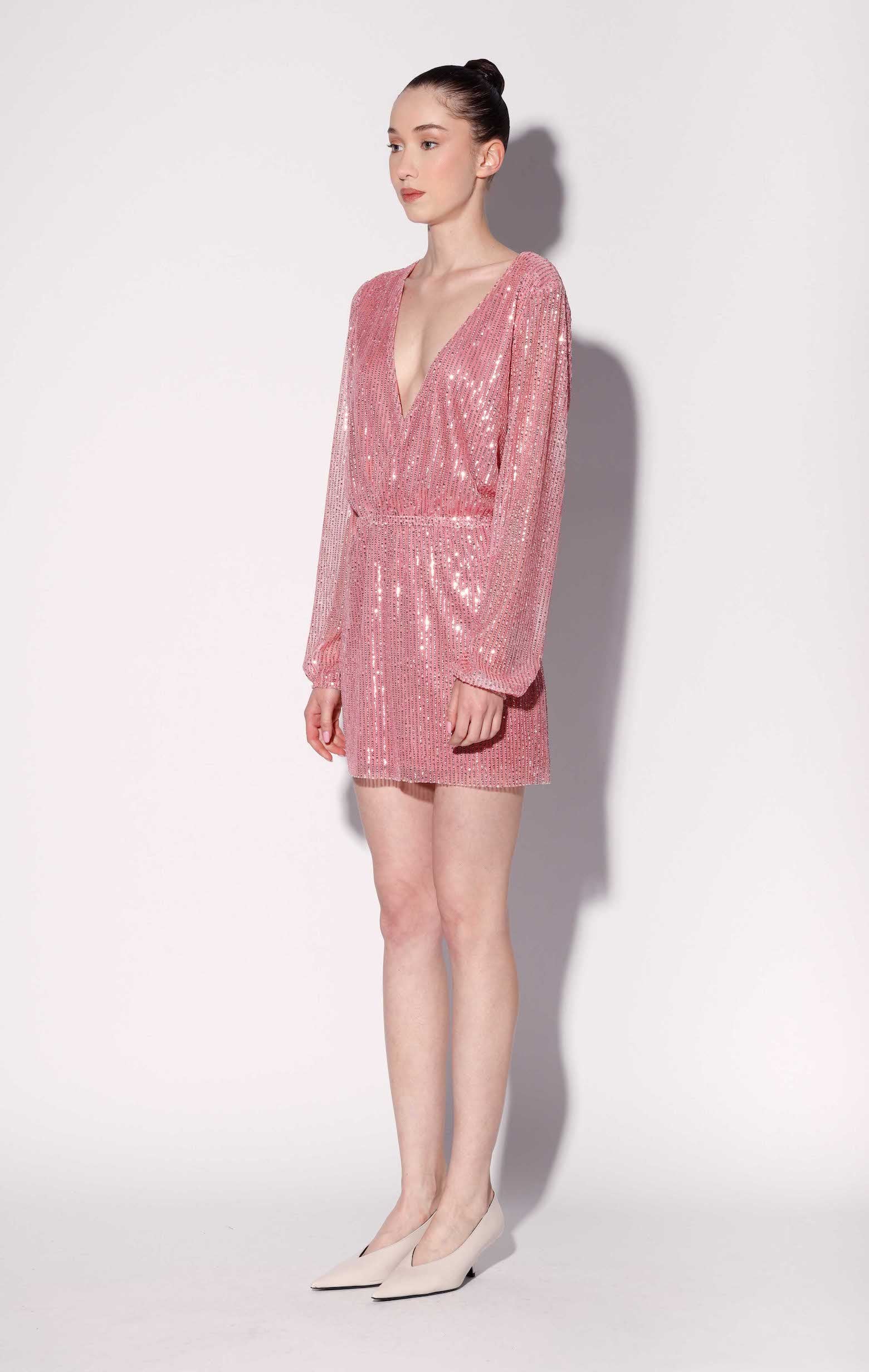 ted baker pink sequin dress Dusky Pink Sequined Cowl Neck Sleeveless Mini Dress | Sialla