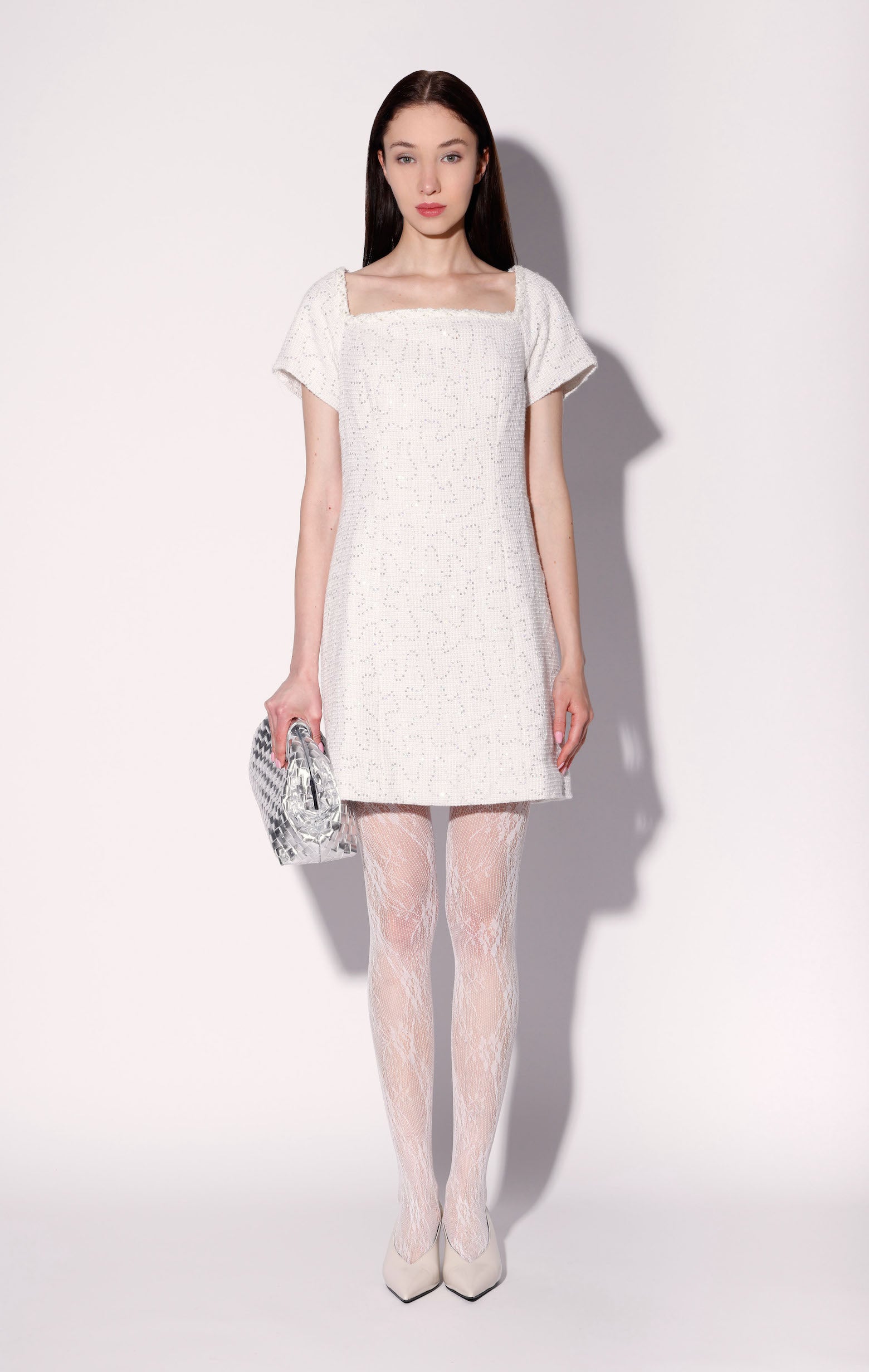 Hayden Dress, White Sparkle Tweed