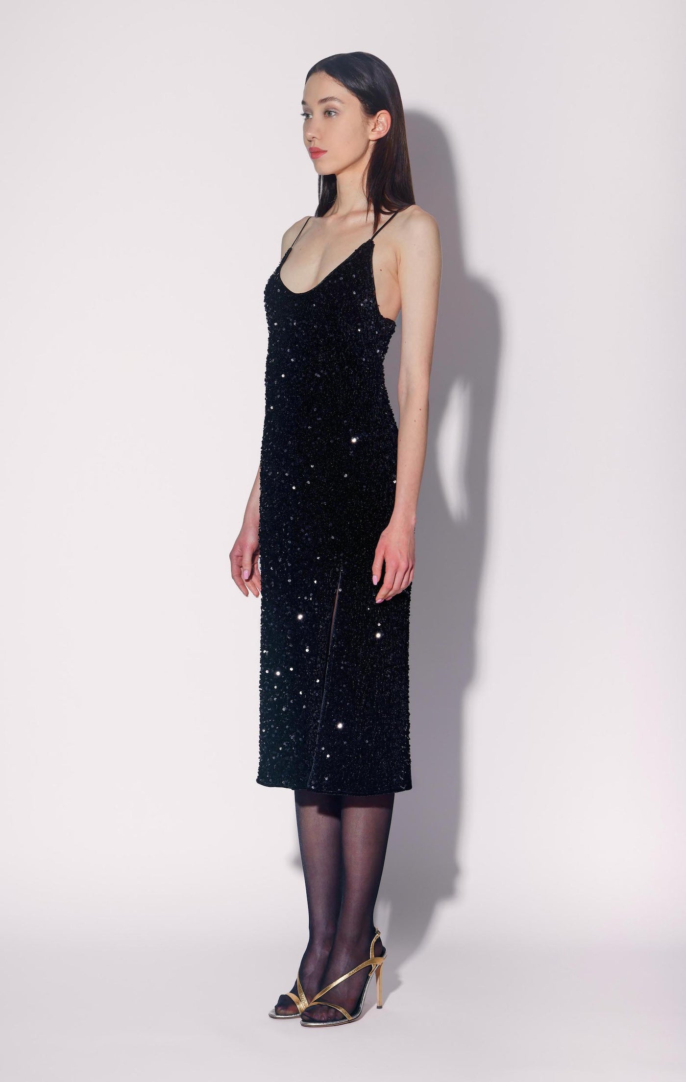 knee length dresses for ladies Jamie Dress, Black Sequin