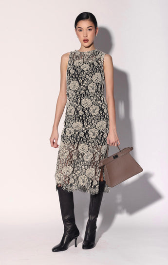Deana Dress, Ivory Black Lace