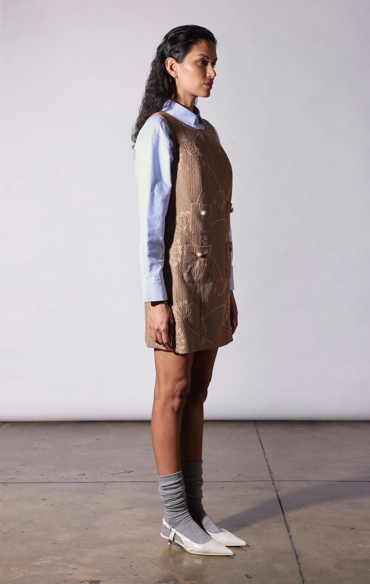 Jillian Dress, Latte Embroidery