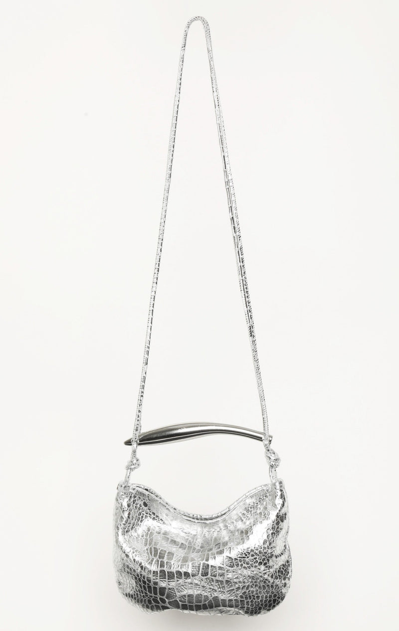 Hazel Mini Hobo, Platinum Metallic Croc