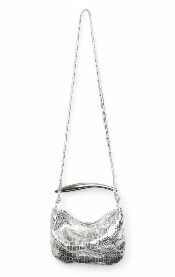 Hazel Mini Hobo, Platinum Metallic Croc