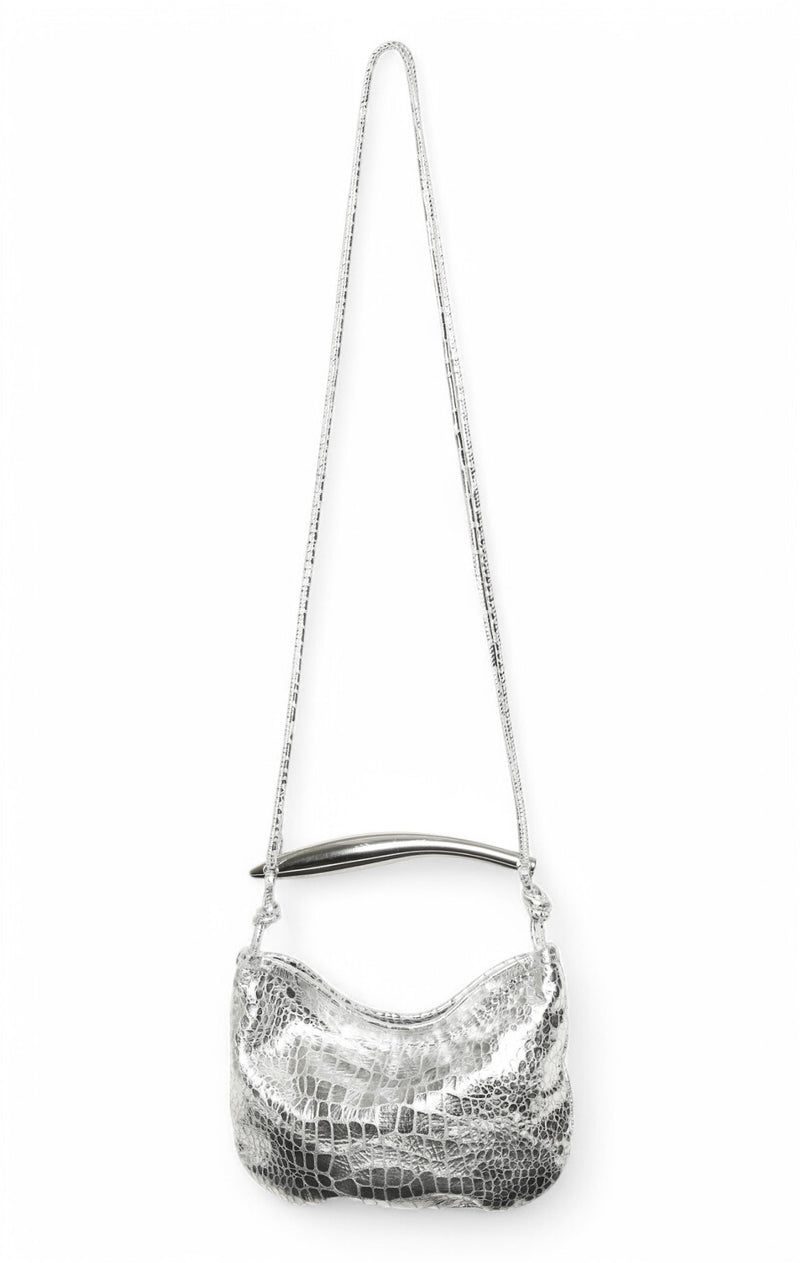 Hazel Mini Hobo, Platinum Metallic Croc