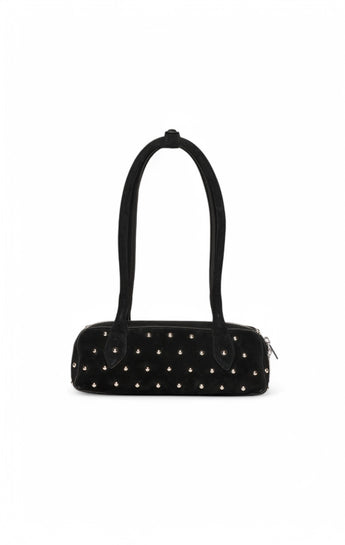 Delilah Mini Stud Satchel, Black Suede