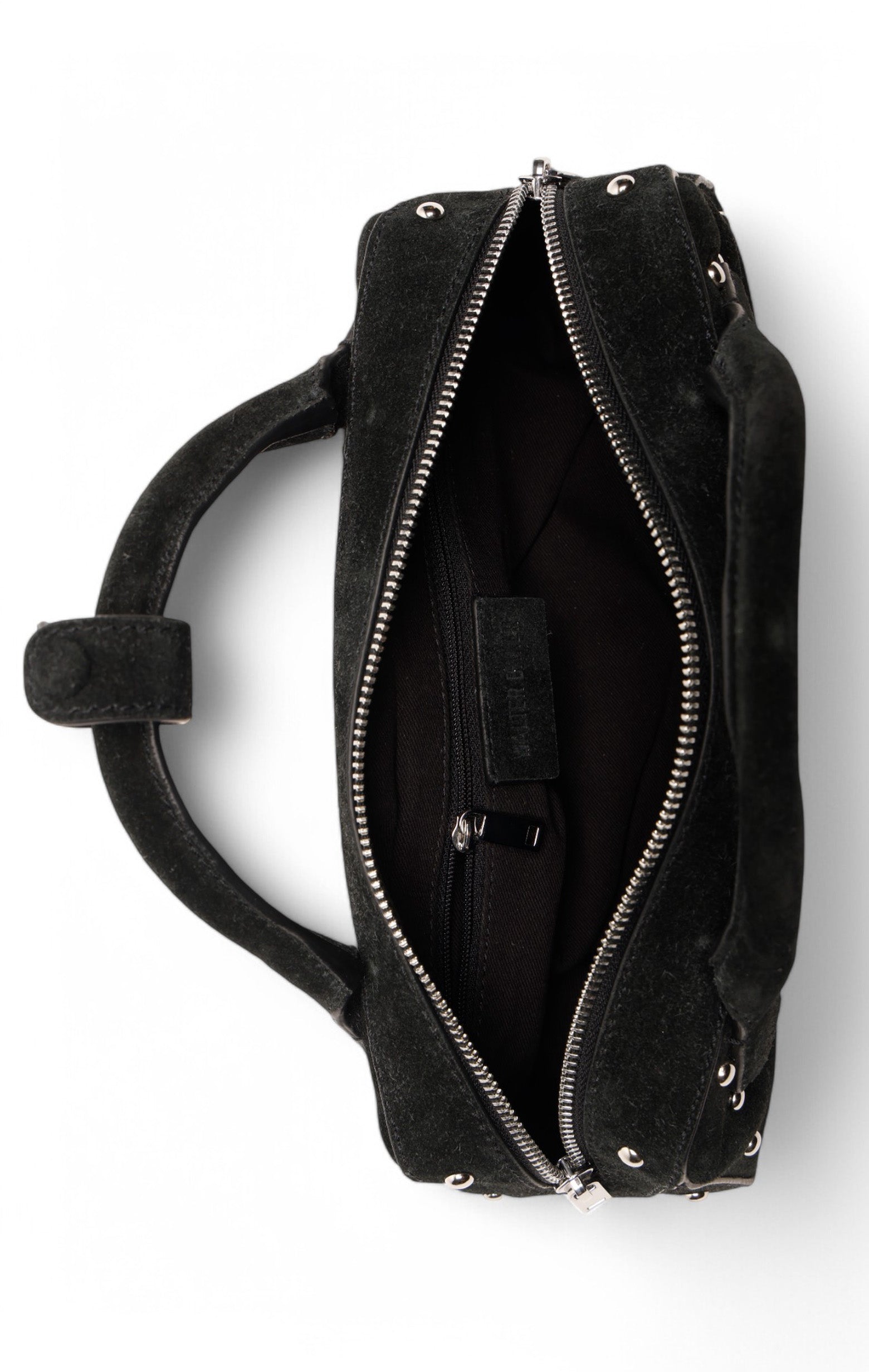 Delilah Mini Stud Satchel, Black Suede