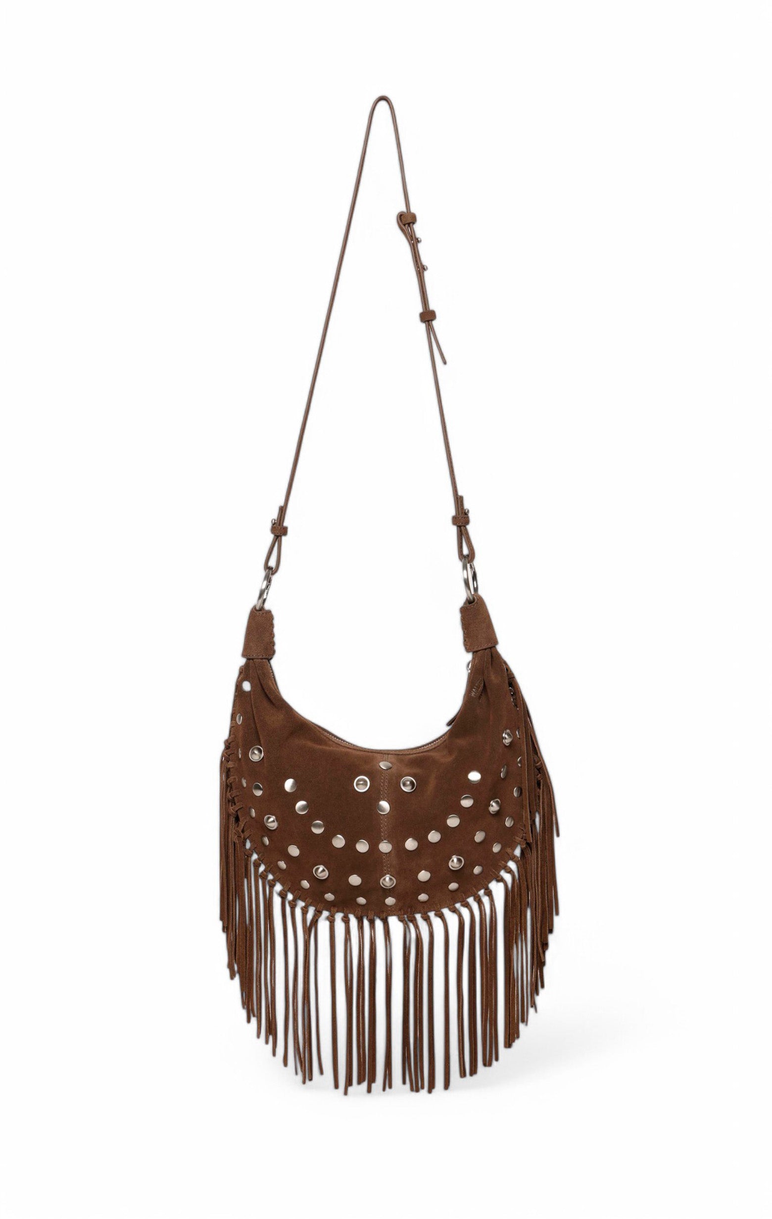 Willow Fringe Mini Hobo, Truffle Suede