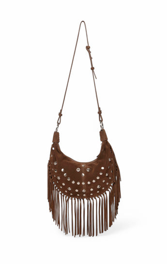 Willow Fringe Mini Hobo, Truffle Suede