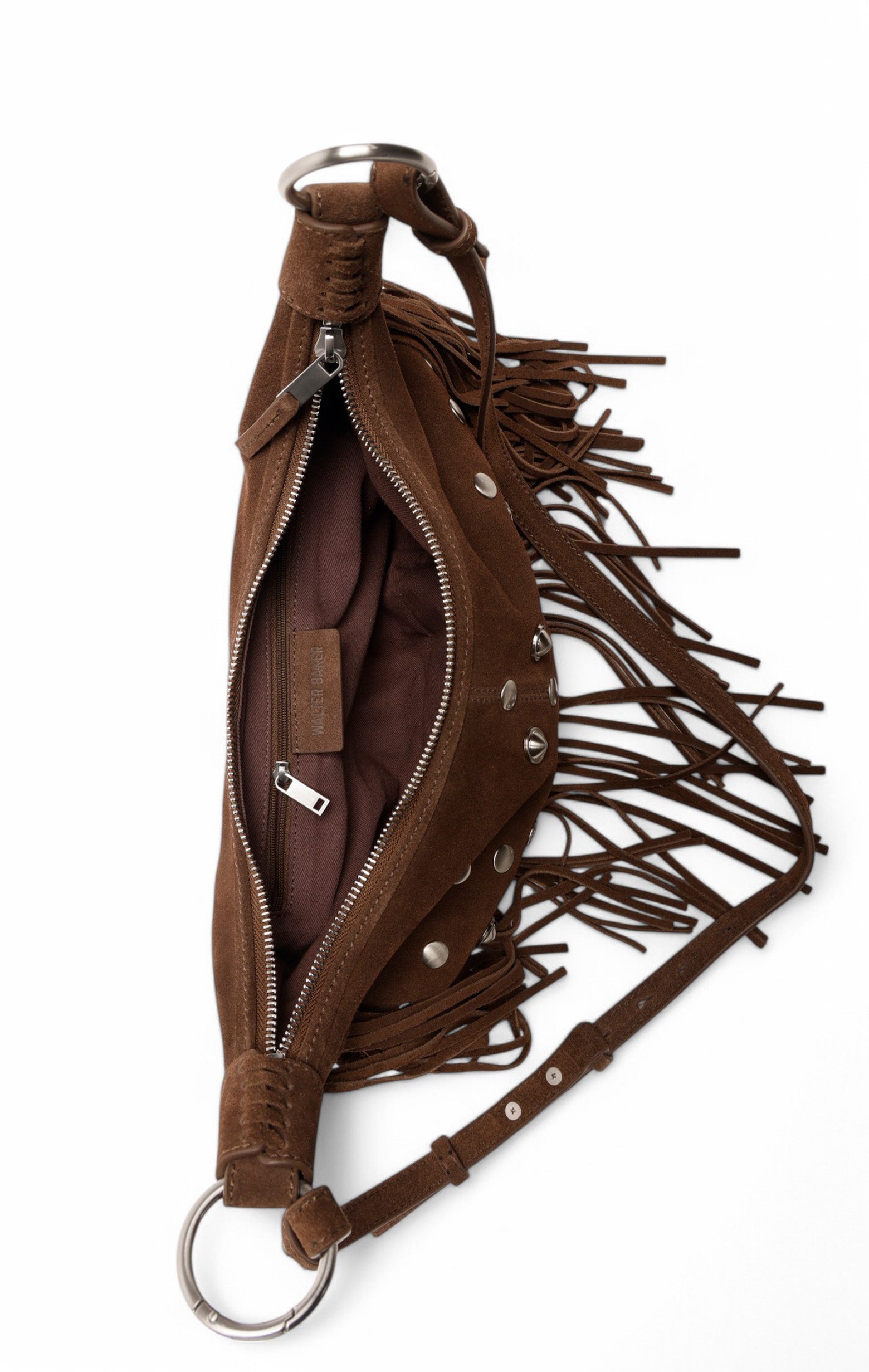 Willow Fringe Mini Hobo, Truffle Suede