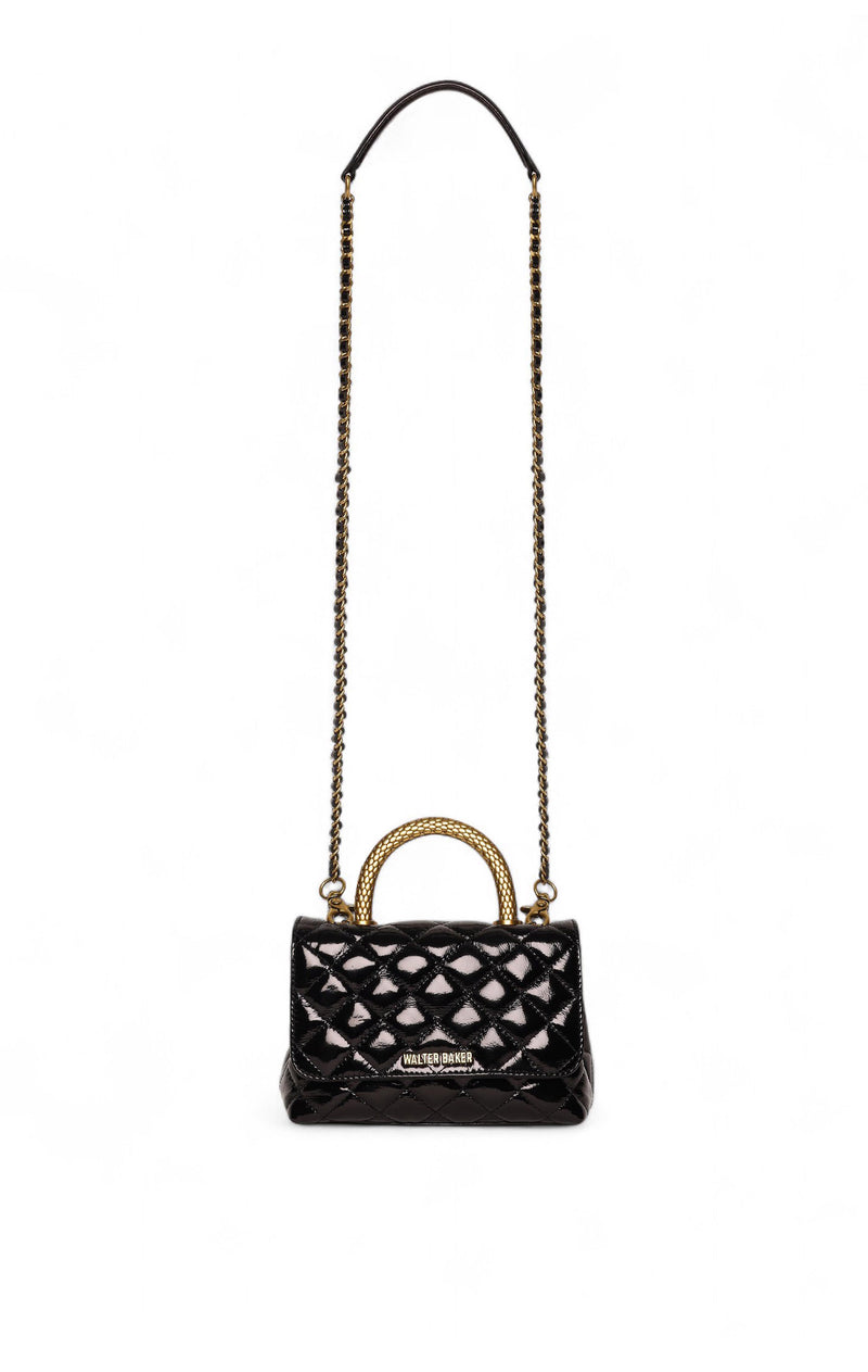 Leila Snake Mini Top Handle, Black Patent