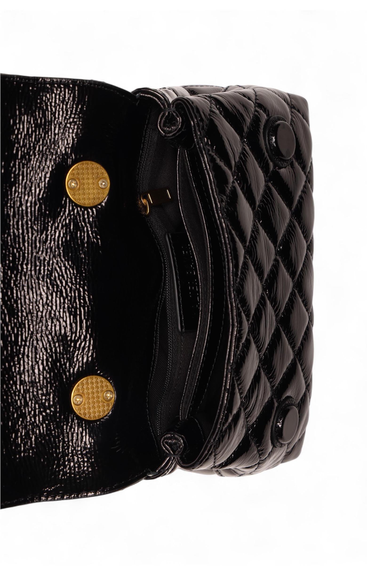 Leila Snake Mini Top Handle, Black Patent