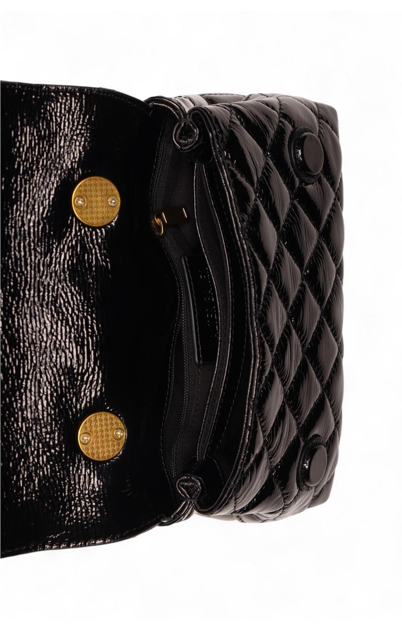 Leila Snake Mini Top Handle, Black Patent