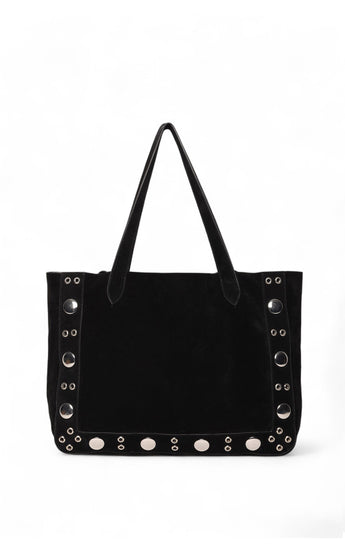 Flynn Studded Tote, Black Suede