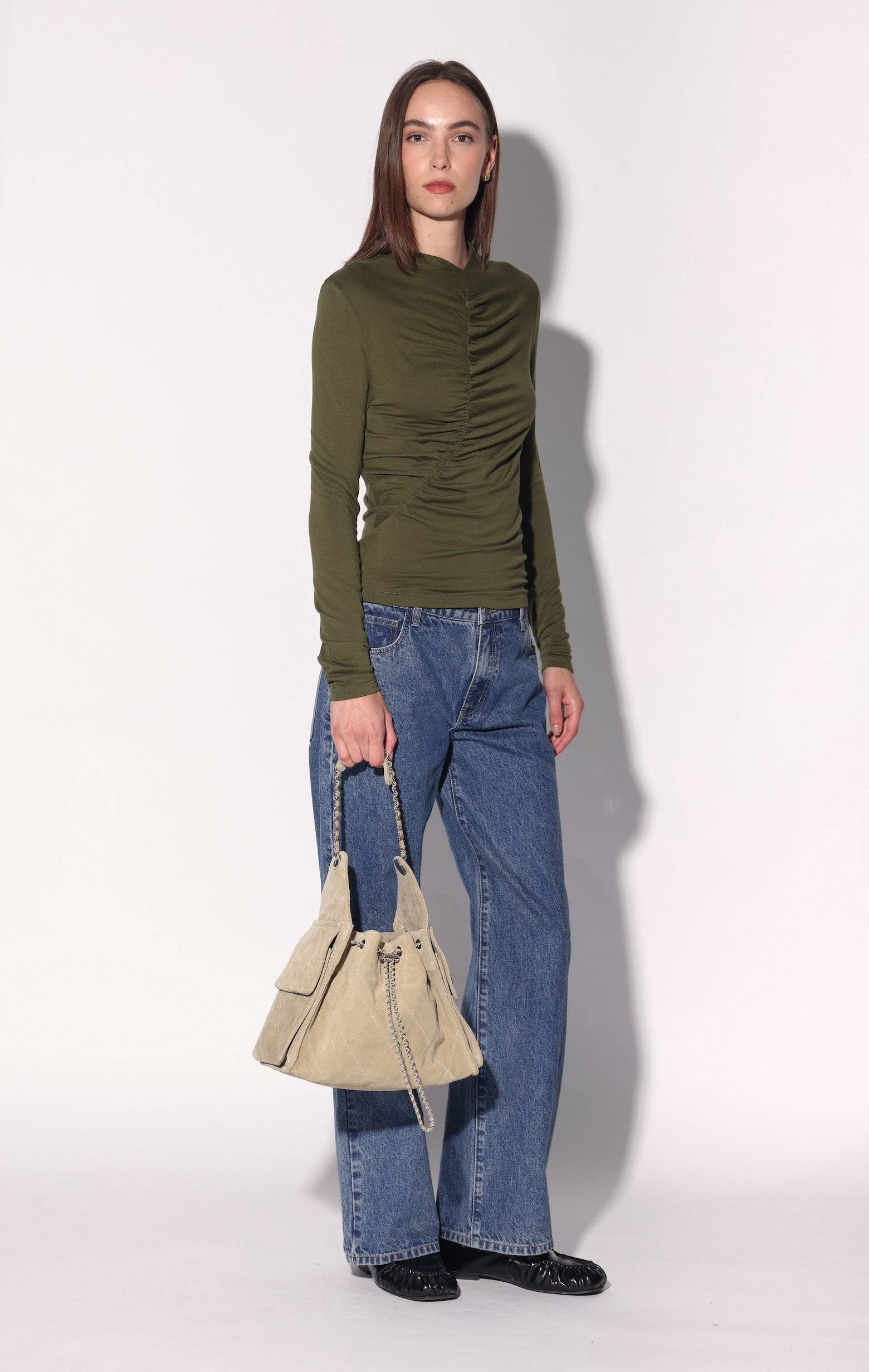 Valeria Quilted Bucket, Ginger Root Suede