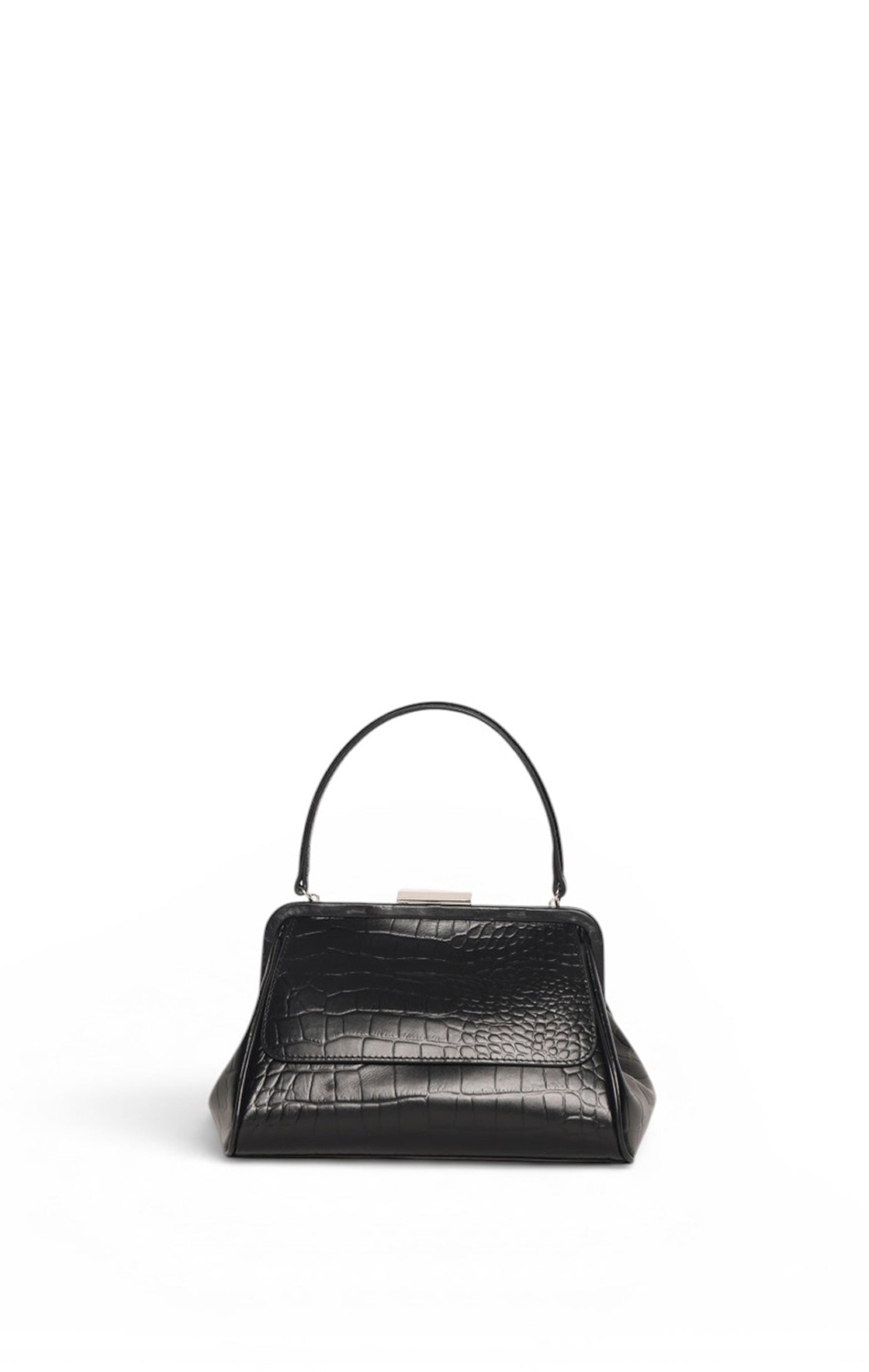 Rumi Small Clutch, Black Croc