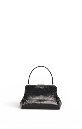 Rumi Small Clutch, Black Croc