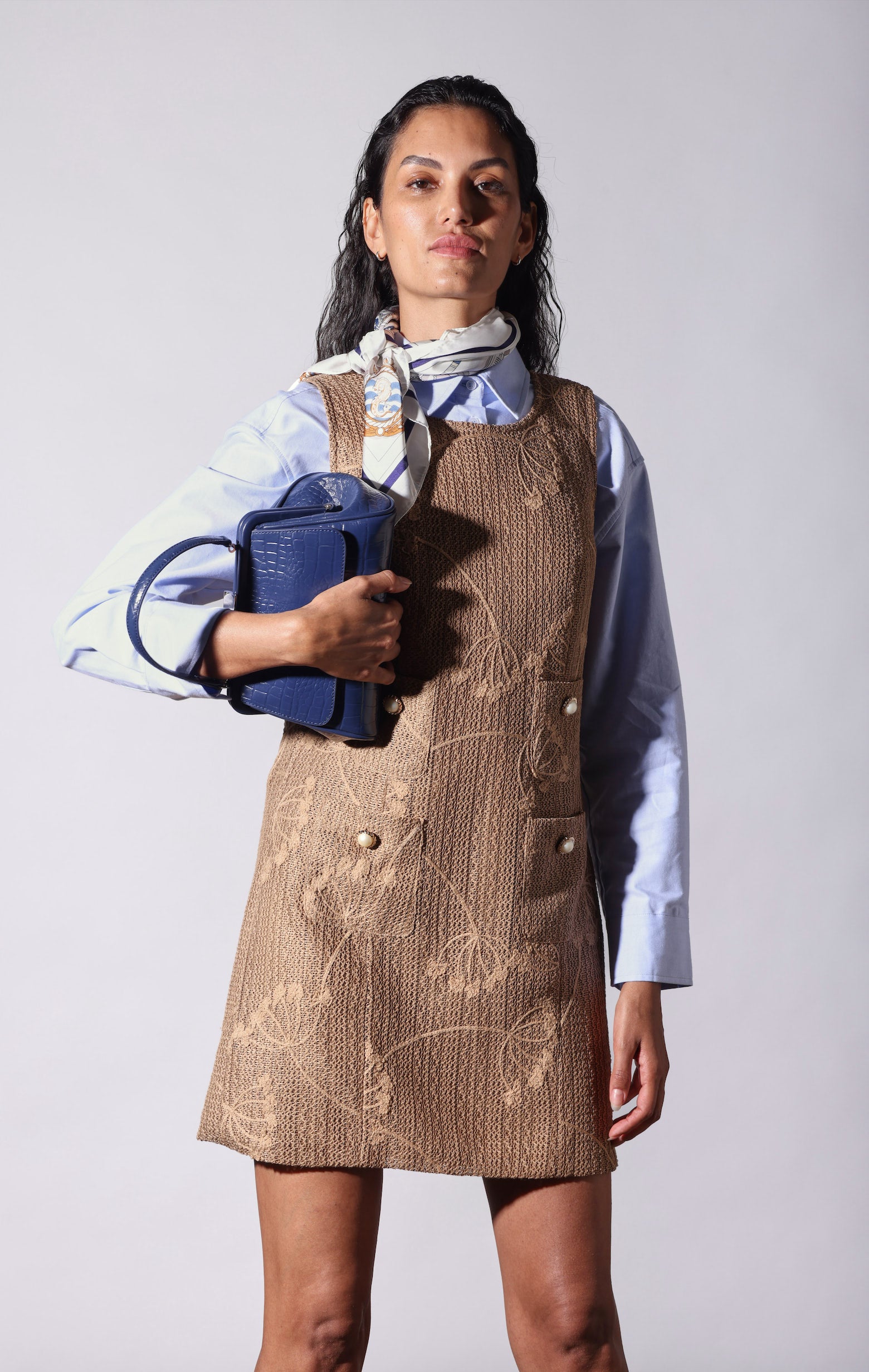 Rumi Small Clutch, Blue Thunder Croc