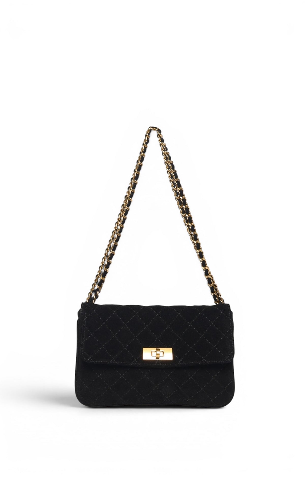 Arden Double Flap Shoulder, Black Suede