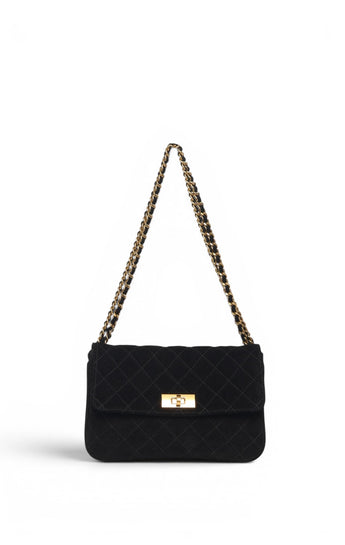 Arden Double Flap Shoulder, Black Suede