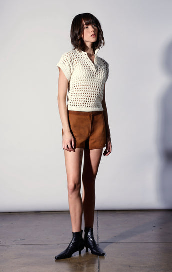 Kendra Short, Oak Suede - Leather