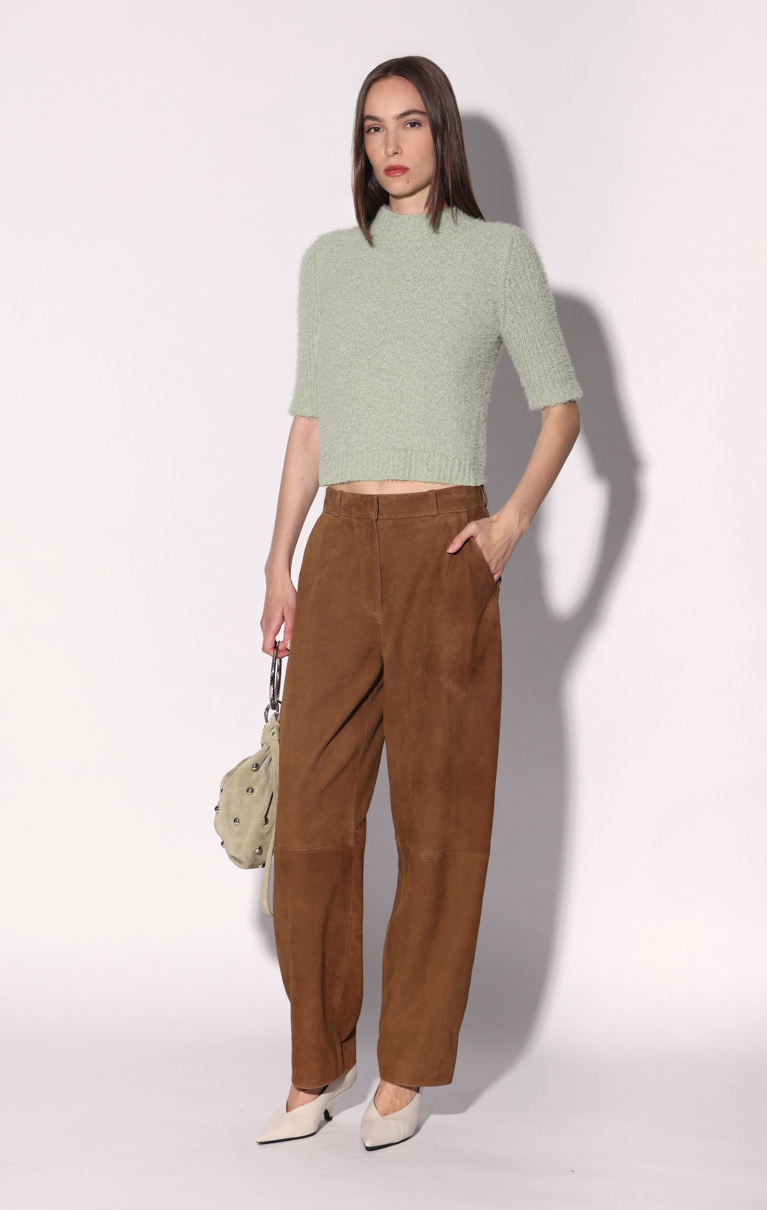 Stacey Pant, Cognac Suede - Leather