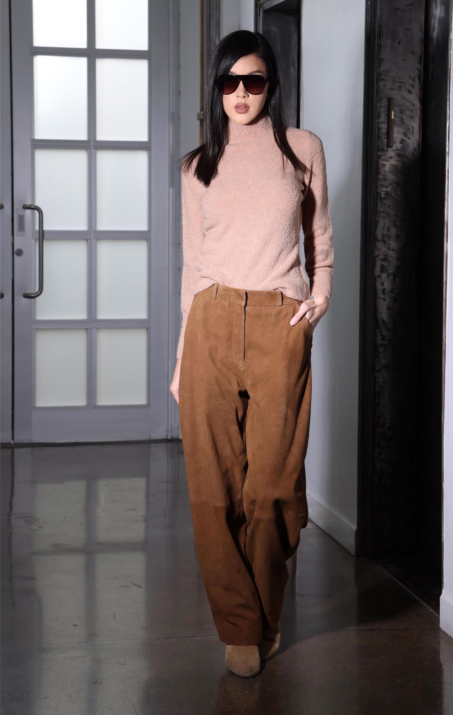 Stacey Pant, Cognac Suede - Leather