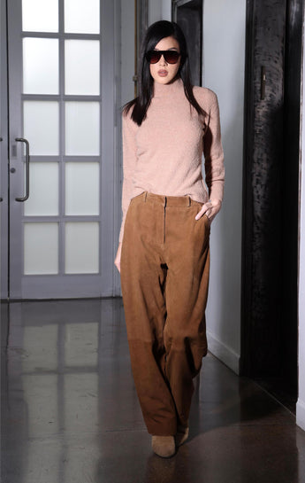 Stacey Pant, Cognac Suede - Leather