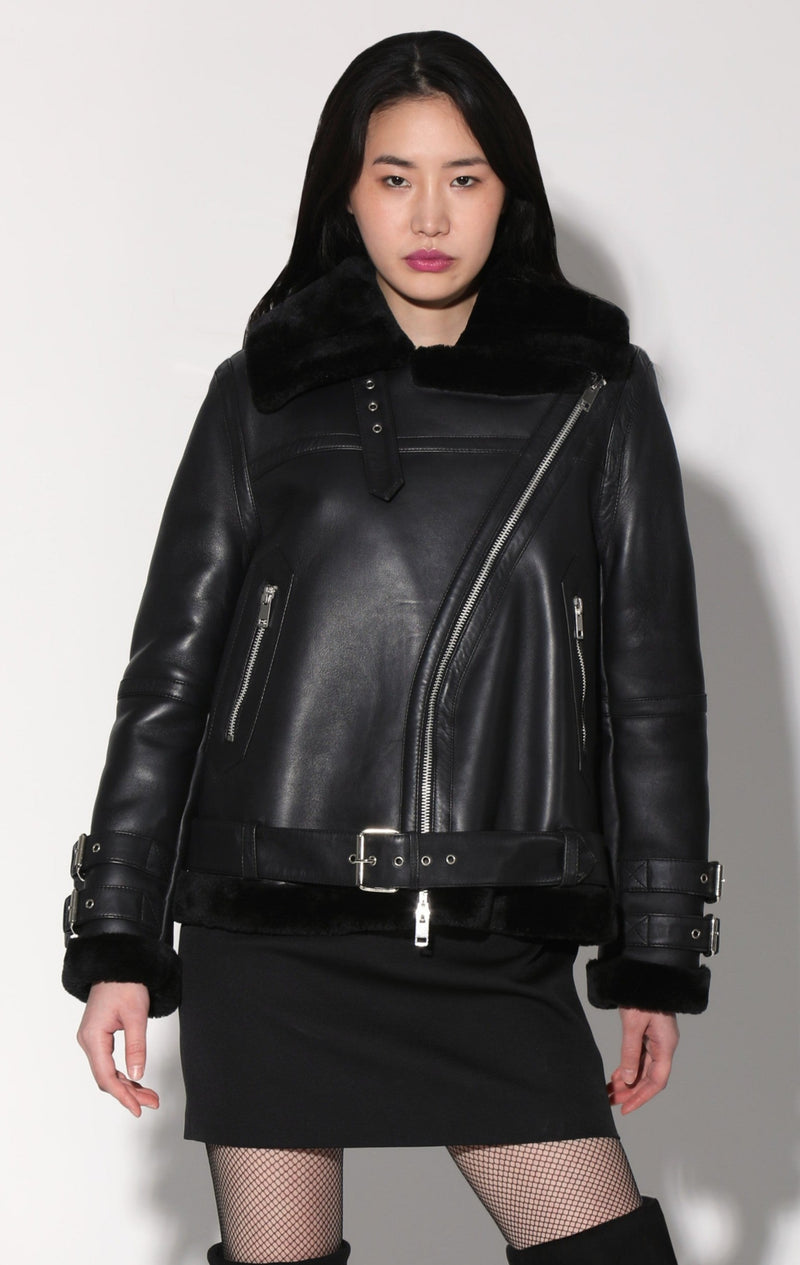 Whitney Jacket, Black Leather/ Black Fur - Leather