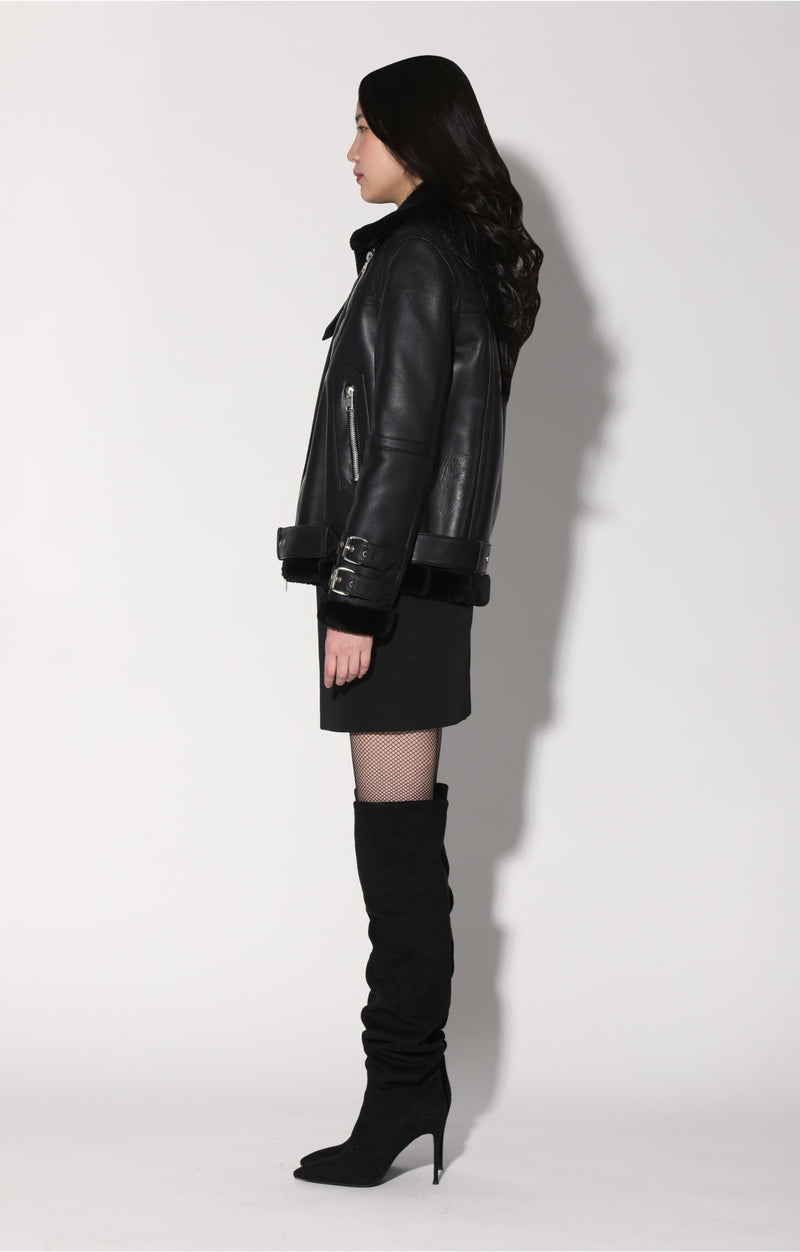 Whitney Jacket, Black Leather/ Black Fur - Leather