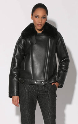 Mariah Jacket, Black Leather Black Fur - Leather Shearling