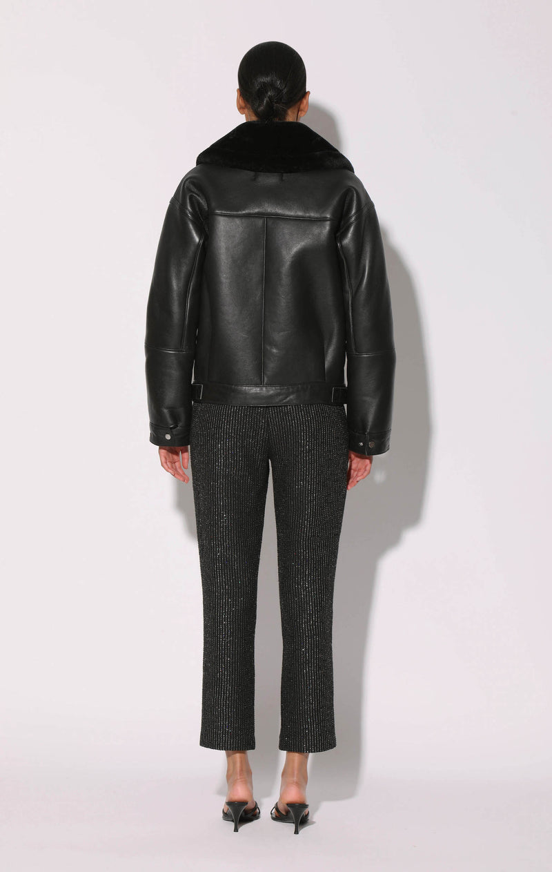 Mariah Jacket, Black Leather Black Fur - Leather Shearling