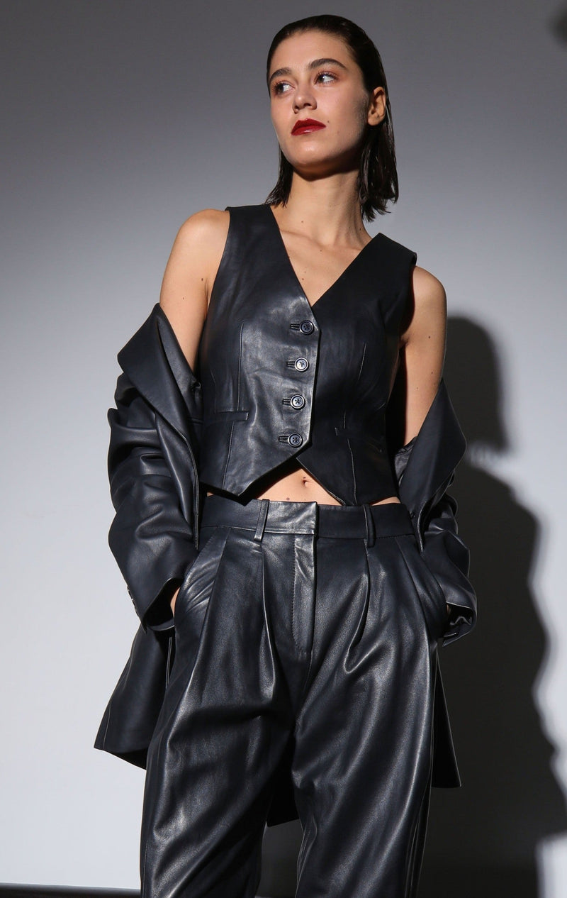 Leslee Vest, Black - Leather
