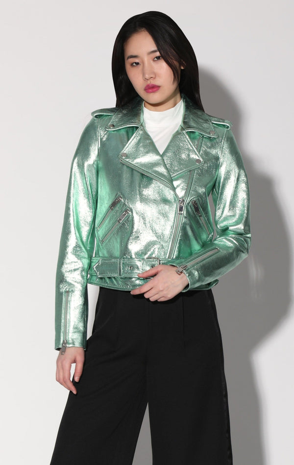 Allison Jacket, Mint Metallic - Leather