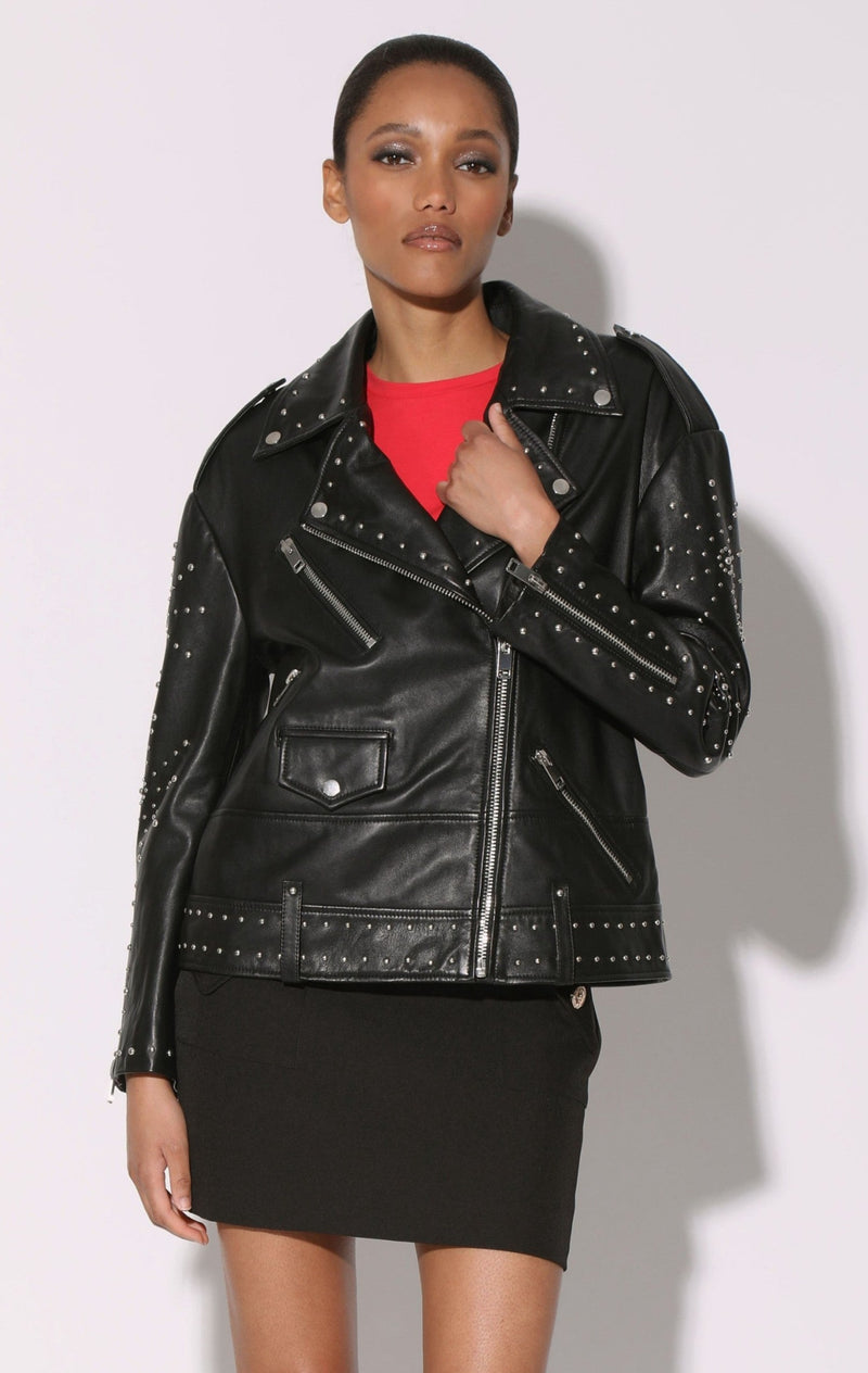 Skyler Studded Jacket, Black With Silver - Leather