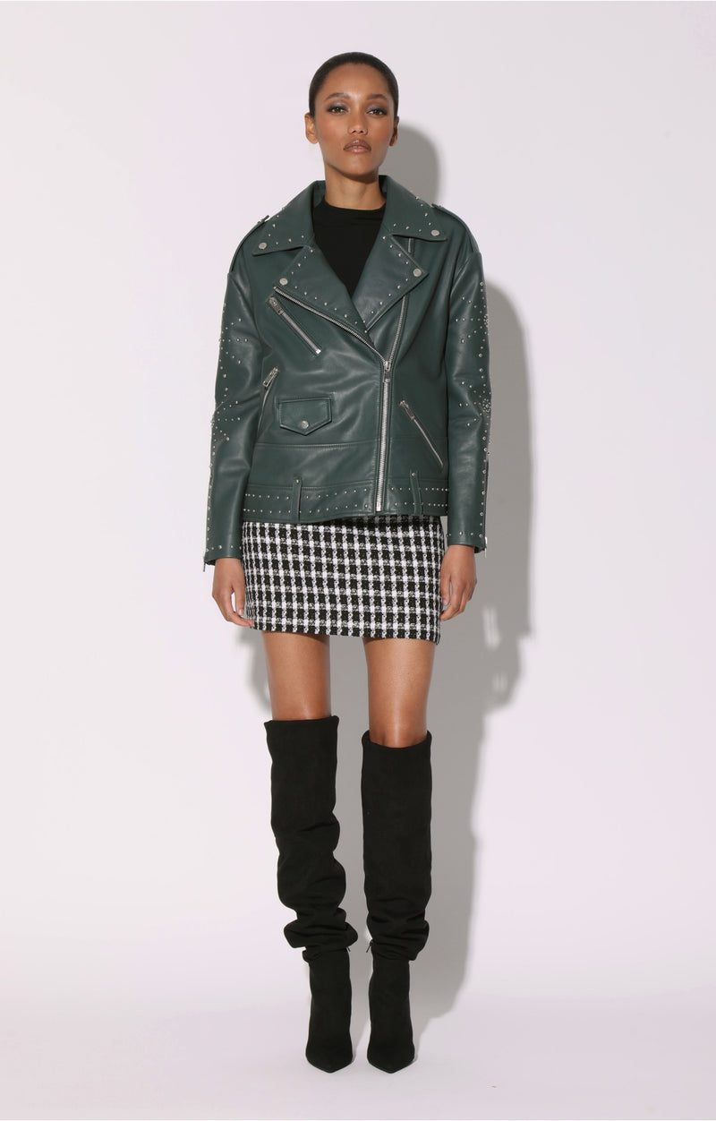 Skyler Studded Jacket, Hunter With Silver - Leather