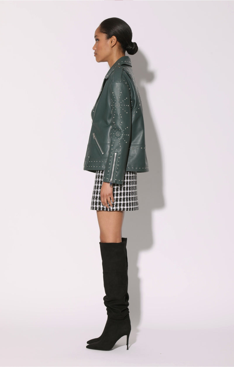 Skyler Studded Jacket, Hunter With Silver - Leather