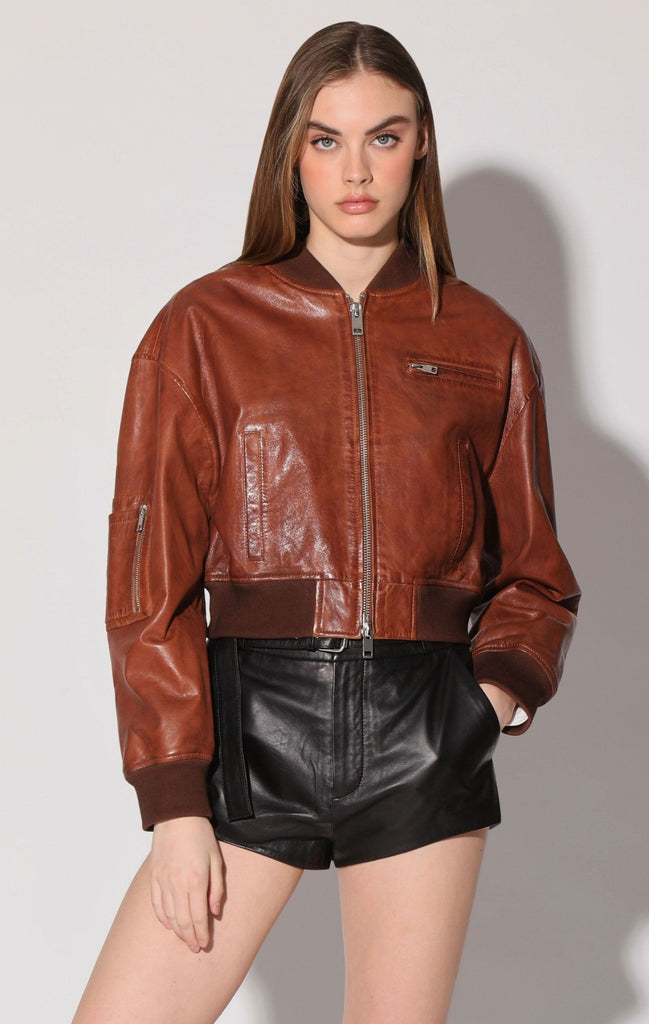 Walter Baker brown leather bomber offers jacket